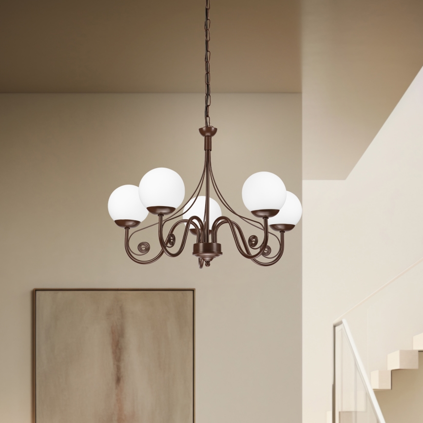 Brilagi - LED Sietynas, kabinamas ant grandinės COTTAGE 5xG9/40W/230V ruda/balta