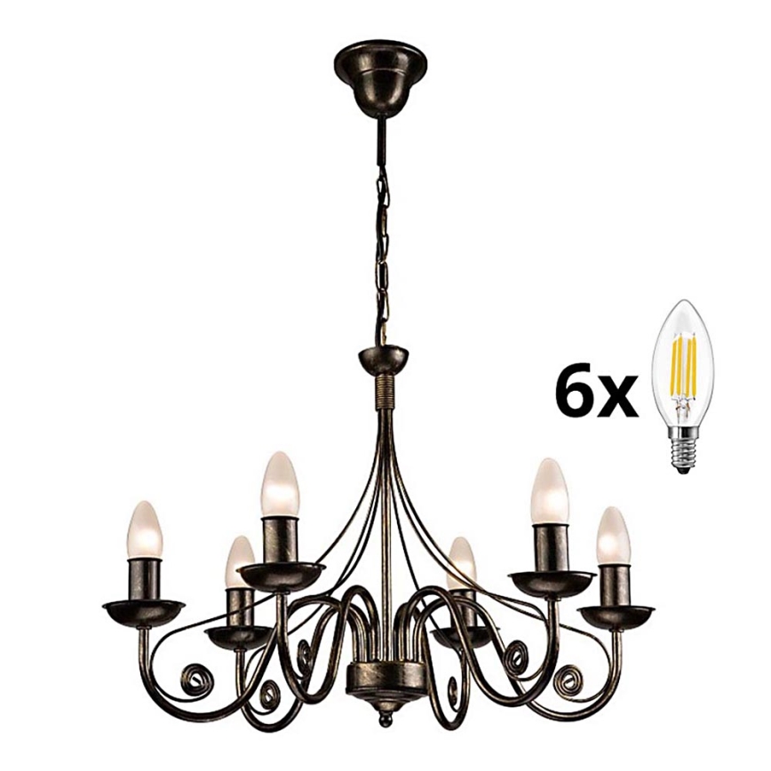 Brilagi - LED Sietynas, kabinamas ant grandinės STEFANO 6xE14/40W/230V juoda patina