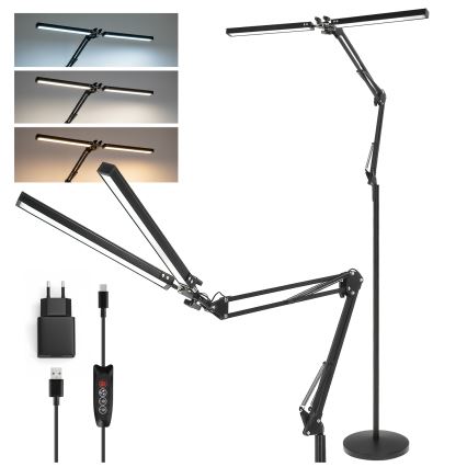 Brilagi - reguliuojama lanksčioji grindų lempa VARIO LED/14W/230V 3000-6000K 157 cm juoda