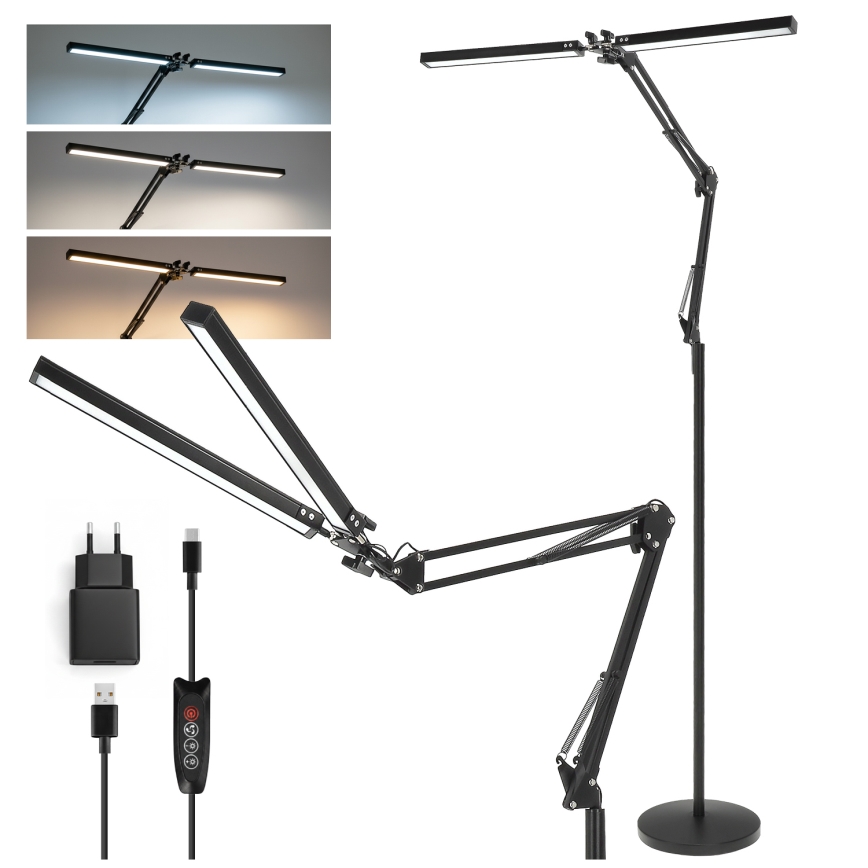 Brilagi - reguliuojama lanksčioji grindų lempa VARIO LED/14W/230V 3000-6000K 157 cm juoda