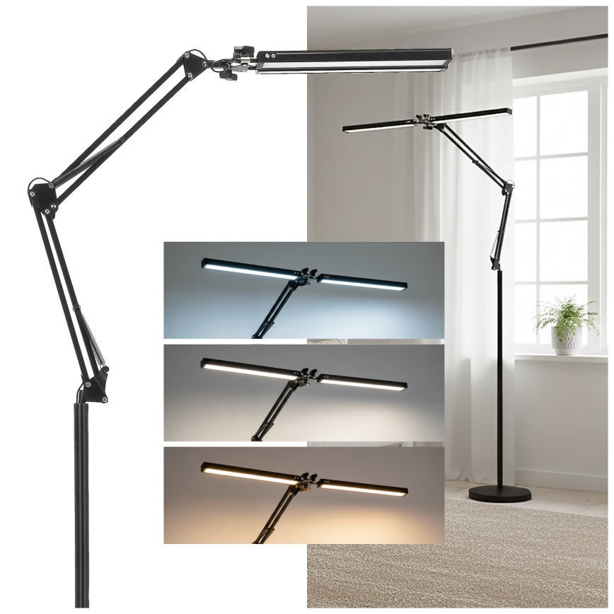 Brilagi - reguliuojama lanksčioji grindų lempa VARIO LED/14W/230V 3000-6000K 157 cm juoda