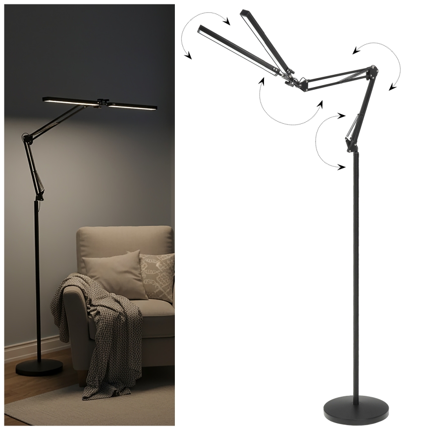 Brilagi - reguliuojama lanksčioji grindų lempa VARIO LED/14W/230V 3000-6000K 157 cm juoda