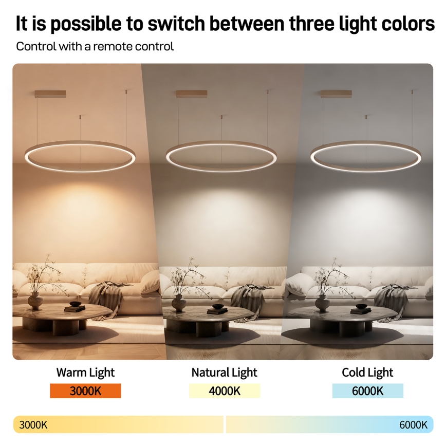 Brilagi - reguliuojamas LED pakabinamas šviestuvas ant laido PORTOFINO LED/60W/230V 3000-6000K skersmuo 80 cm smėlio spalvos + nuotolinis valdymas