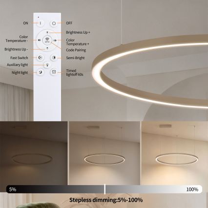 Brilagi - reguliuojamas LED pakabinamas šviestuvas ant laido PORTOFINO LED/60W/230V 3000-6000K skersmuo 80 cm smėlio spalvos + nuotolinis valdymas