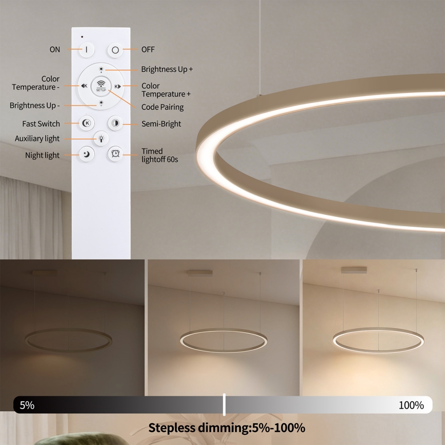 Brilagi - reguliuojamas LED pakabinamas šviestuvas ant laido PORTOFINO LED/60W/230V 3000-6000K skersmuo 80 cm smėlio spalvos + nuotolinis valdymas