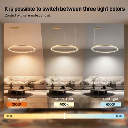 Brilagi - Dimeriuojama LED liustra ant laido PORTOFINO LED/60W/230V 3000-6000K Ø 80 cm auksinė + nuotolinis valdymas