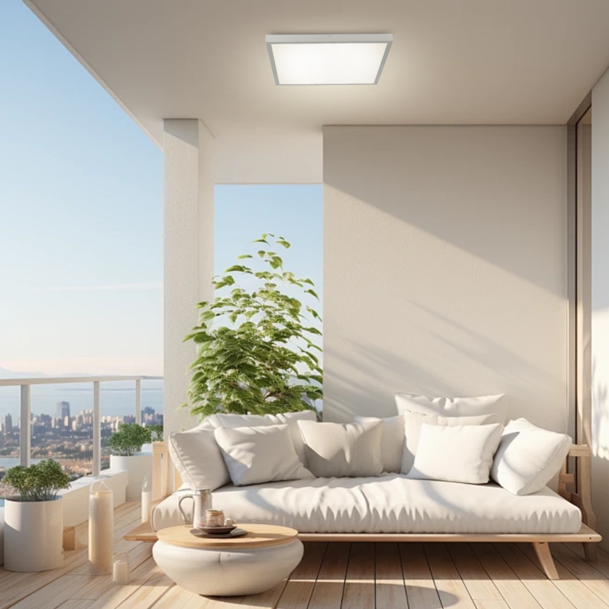 Brilagi - Dimeriuojamas vonios lubinis šviestuvas FRAME SMART LED/50W/230V 60x60 cm 3000-6000K IP44 sidabrinis + nuotolinis valdymas