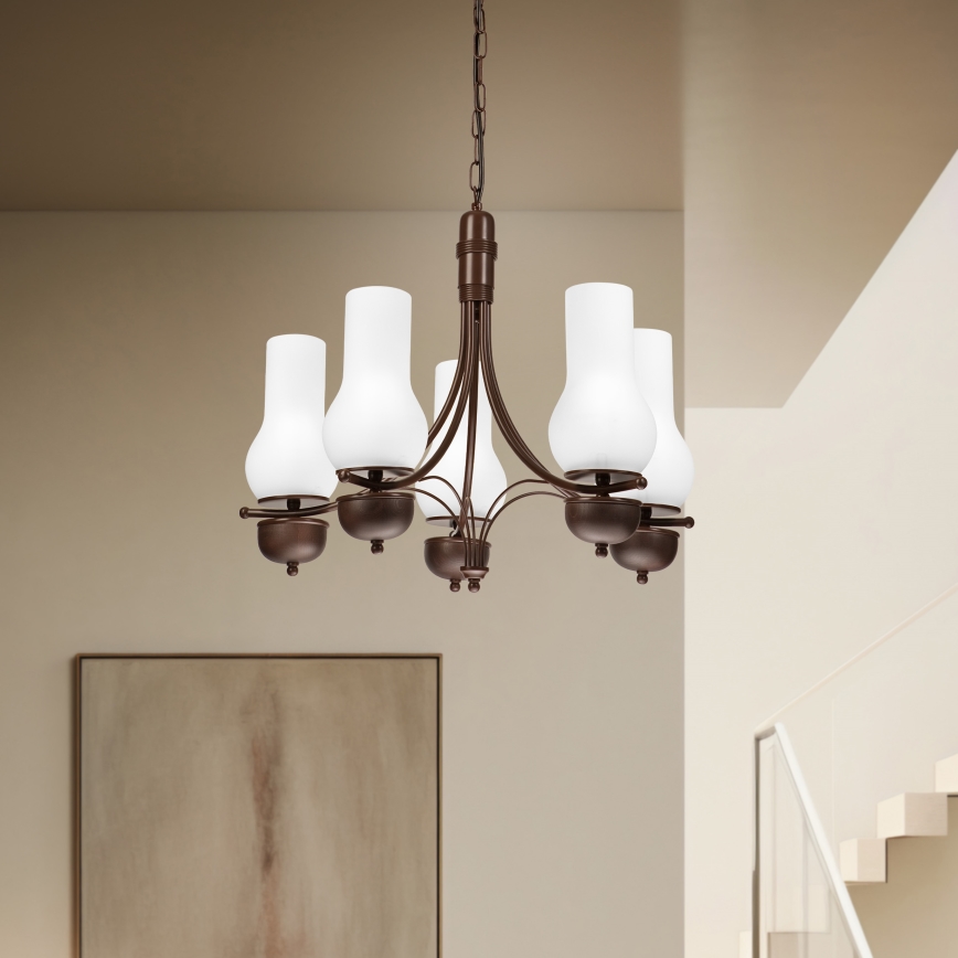 Brilagi - LED sietyninis šviestuvas COTTAGE 5xE14/40W/230V ąžuolo/baltos spalvos