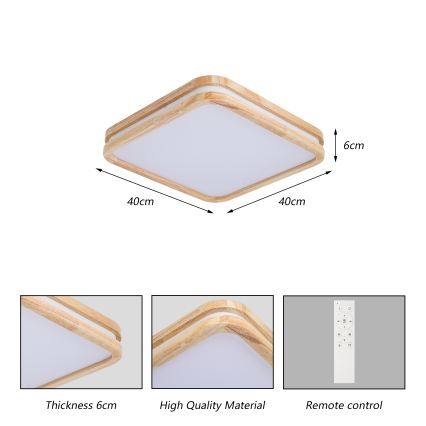 BRILAGI - LED dimeriuojamas lubinis šviestuvas MOLINA SQUARE LED/48W/230V 3000-6000K ąžuolas 40x40 cm + nuotolinis valdymas
