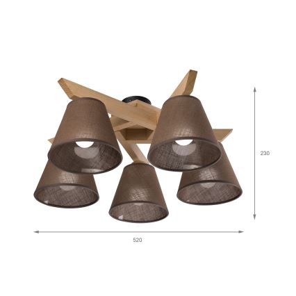 Brilagi - LED  Tvirtinamas sietynas ANTHONY 5xE14/40W/230V ąžuolas/ruda