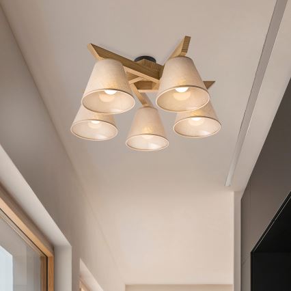 Brilagi - LED  Tvirtinamas sietynas ANTHONY 5xE14/40W/230V ąžuolas/smėlio spalva