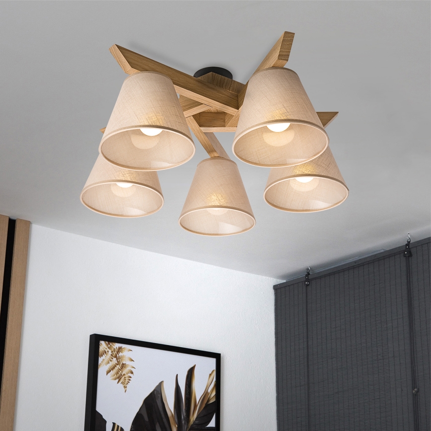 Brilagi - LED  Tvirtinamas sietynas ANTHONY 5xE14/40W/230V ąžuolas/smėlio spalva