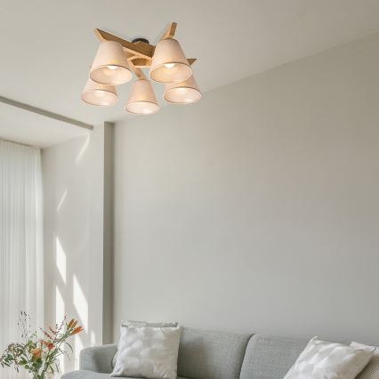 Brilagi - LED  Tvirtinamas sietynas ANTHONY 5xE14/40W/230V ąžuolas/smėlio spalva