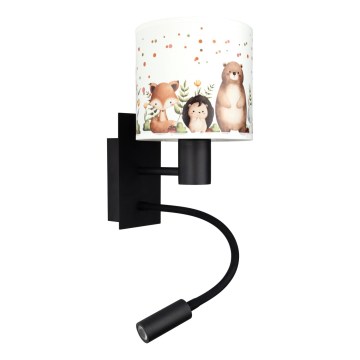 BRILAGI - LED Vaikiška lanksčioji sieninė lempa BOBO 1xE27/25W/230V + LED/3W juoda/balta/su gyvūnėlių motyvais