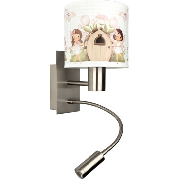 BRILAGI - LED vaikiška lanksčioji sieninė lempa BOBO, 1xE27/25W/230V + LED/3W, matinio chromo/balta/rožinė/fėjų motyvas