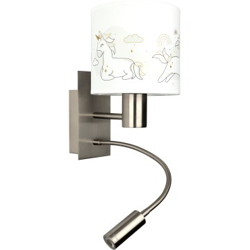 BRILAGI - LED vaikiška lanksčioji sieninė lempa BOBO 1xE27/25W/230V + LED/3W matinis chromas/balta/vienaragiai