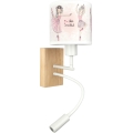 BRILAGI - LED vaikiška lanksčioji sieninė lempa BOBO WOOD 1xE27/25W/230V + LED/3W ąžuolas/balta/rožinė/baleto bateliai