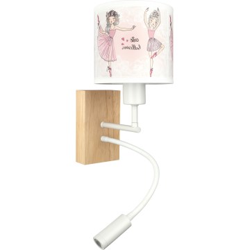BRILAGI - LED vaikiška lanksčioji sieninė lempa BOBO WOOD 1xE27/25W/230V + LED/3W ąžuolas/balta/rožinė/baleto bateliai
