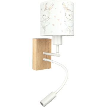 BRILAGI - LED vaikiška lanksčioji sieninė lempa BOBO WOOD 1xE27/25W/230V + LED/3W ąžuolas/balta/triušiukai