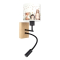 BRILAGI - LED vaikiška lanksčioji sieninė lempa BOBO WOOD 1xE27/25W/230V + LED/3W ąžuolas/juoda/balta/su gyvūnėliais