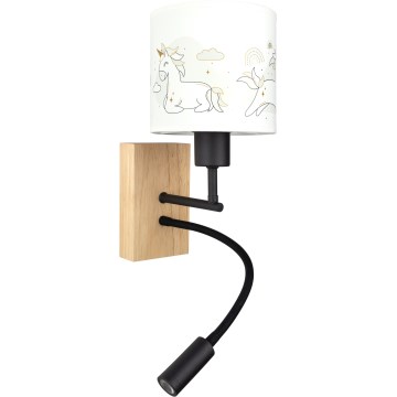 BRILAGI - LED Vaikiška lanksčioji sieninė lempa BOBO WOOD 1xE27/25W/230V + LED/3W ąžuolas/juoda/balta/vienaragiai