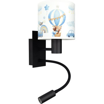 BRILAGI - LED vaikiška lanksti sieninė lempa BOBO 1xE27/25W/230V + LED/3W juoda/balta/mėlyna/su meškiukais