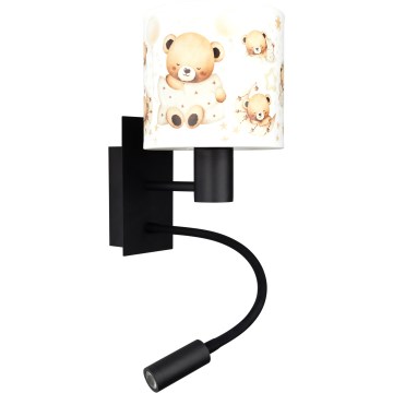 BRILAGI - LED vaikiška lanksti sieninė lempa BOBO 1xE27/25W/230V + LED/3W juoda/balta/su meškiukais