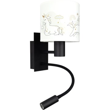 BRILAGI - LED vaikiška lanksti sieninė lempa BOBO 1xE27/25W/230V + LED/3W juoda/balta/vienaragiai