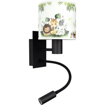 BRILAGI - LED vaikiška lanksti sieninė lempa BOBO 1xE27/25W/230V + LED/3W juoda/balta/žalia/džiunglės