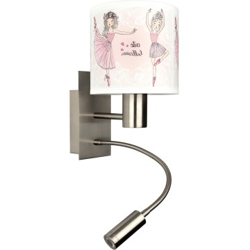 BRILAGI - LED vaikiška lanksti sieninė lempa BOBO 1xE27/25W/230V + LED/3W matinis chromas/balta/rožinė/baleto bateliai