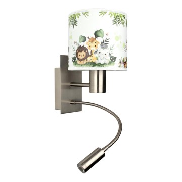 BRILAGI - LED vaikiška lanksti sieninė lempa BOBO 1xE27/25W/230V + LED/3W matinis chromas/balta/žalia/džiunglės