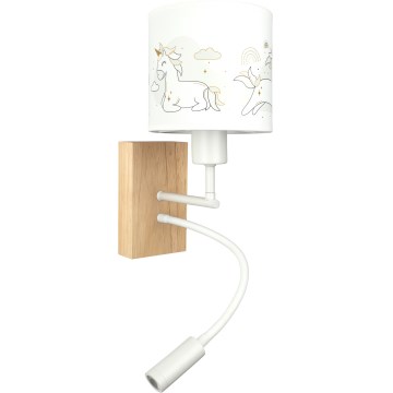 BRILAGI - LED Vaikiška lanksti sieninė lempa BOBO WOOD 1xE27/25W/230V + LED/3W ąžuolas/balta/vienaragiai