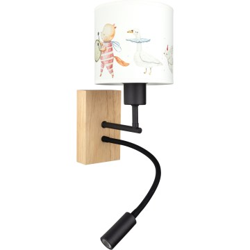 BRILAGI - LED vaikiška lanksti sieninė lempa BOBO WOOD 1xE27/25W/230V + LED/3W ąžuolas/juoda/balta/gyvūnėliai