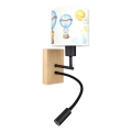 BRILAGI - LED vaikiška lanksti sieninė lempa BOBO WOOD 1xE27/25W/230V + LED/3W ąžuolas/juoda/balta/gyvūnėliai