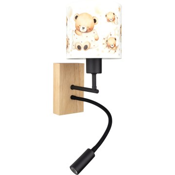 BRILAGI - LED vaikiška lanksti sieninė lempa BOBO WOOD 1xE27/25W/230V + LED/3W ąžuolas/juoda/balta/meškiukai