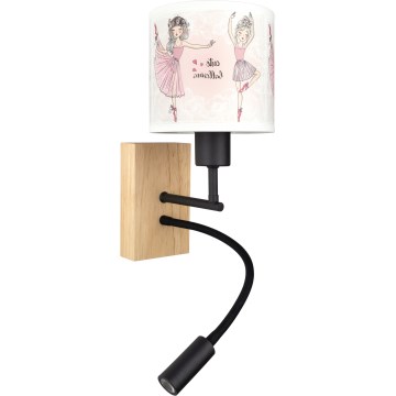 BRILAGI - LED vaikiška lanksti sieninė lempa BOBO WOOD 1xE27/25W/230V + LED/3W ąžuolas/juoda/balta/rožinė/baleto bateliai