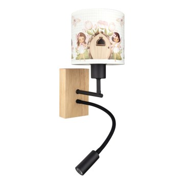 BRILAGI - LED vaikiška lanksti sieninė lempa BOBO WOOD 1xE27/25W/230V + LED/3W ąžuolas/juoda/balta/rožinė/fėjos