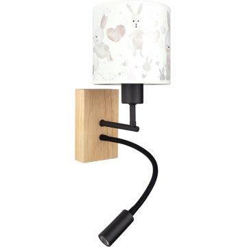 BRILAGI - LED vaikiška lanksti sieninė lempa BOBO WOOD 1xE27/25W/230V + LED/3W ąžuolas/juoda/balta/triušiukai
