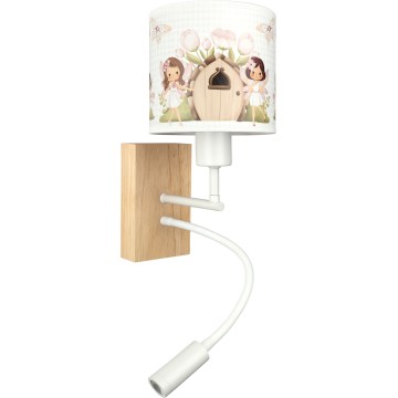 BRILAGI - LED vaikiškas lankstus sieninis šviestuvas BOBO WOOD 1xE27/25W/230V + LED/3W ąžuolas/balta/rožinė/fėjos