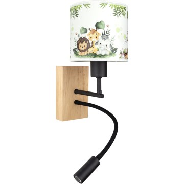 BRILAGI - LED vaikiškas lankstus sieninis šviestuvas BOBO WOOD 1xE27/25W/230V + LED/3W ąžuolas/juoda/balta/žalia/džiunglės