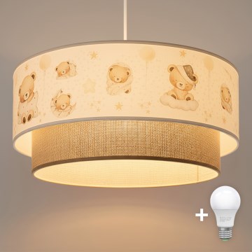 Brilagi - LED vaikiškas pakabinamas šviestuvas ant laido BOBO 1xE27/10W/230V skersm. 40 cm balta/kreminė/su meškiukais