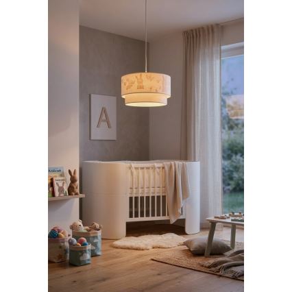 Brilagi - LED vaikiškas pakabinamas šviestuvas ant laido BOBO 1xE27/10W/230V Ø 35 cm balta/triušiai