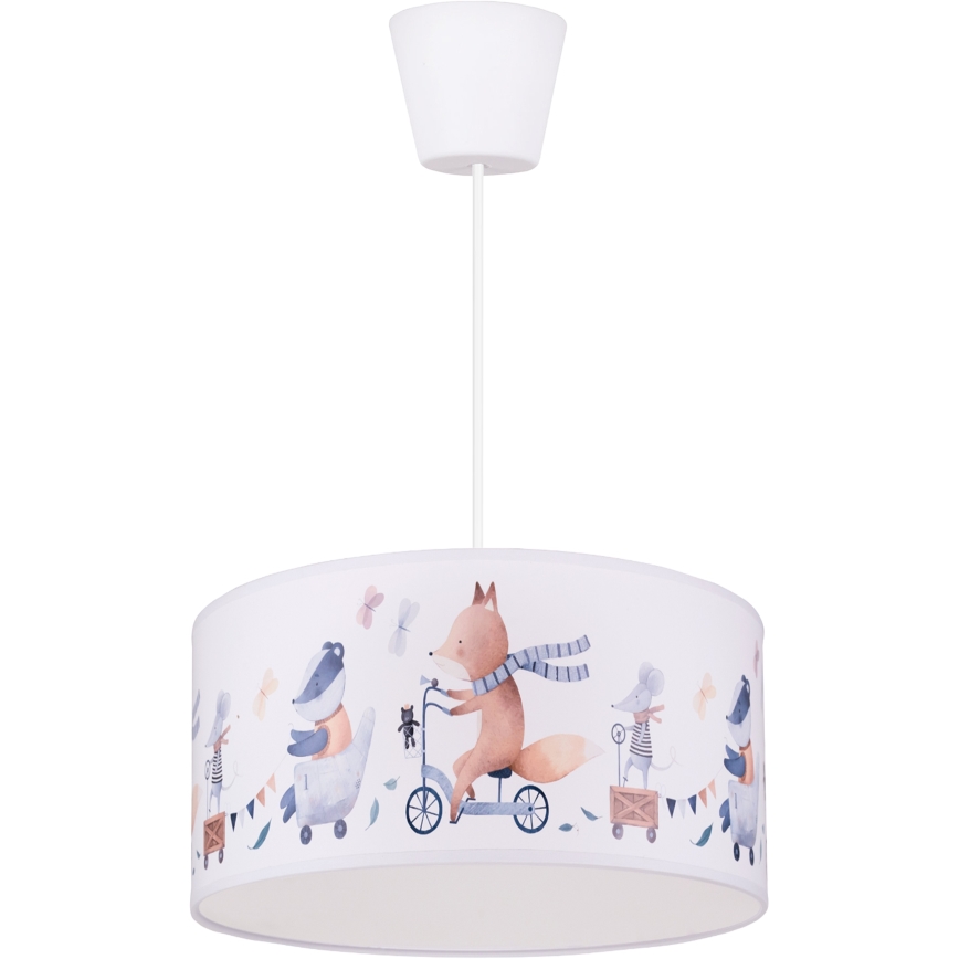 Brilagi - LED vaikiškas pakabinamas šviestuvas ant laido BOBO 1xE27/60W/230V skers. 35 cm balta/gyvūnėliai