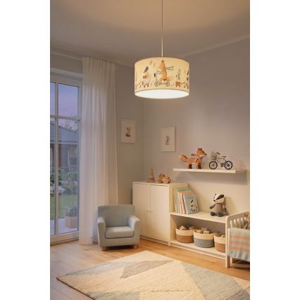 Brilagi - LED vaikiškas pakabinamas šviestuvas ant laido BOBO 1xE27/60W/230V skers. 35 cm balta/gyvūnėliai