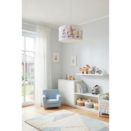 Brilagi - LED vaikiškas pakabinamas šviestuvas ant laido BOBO 1xE27/60W/230V skers. 35 cm balta/gyvūnėliai
