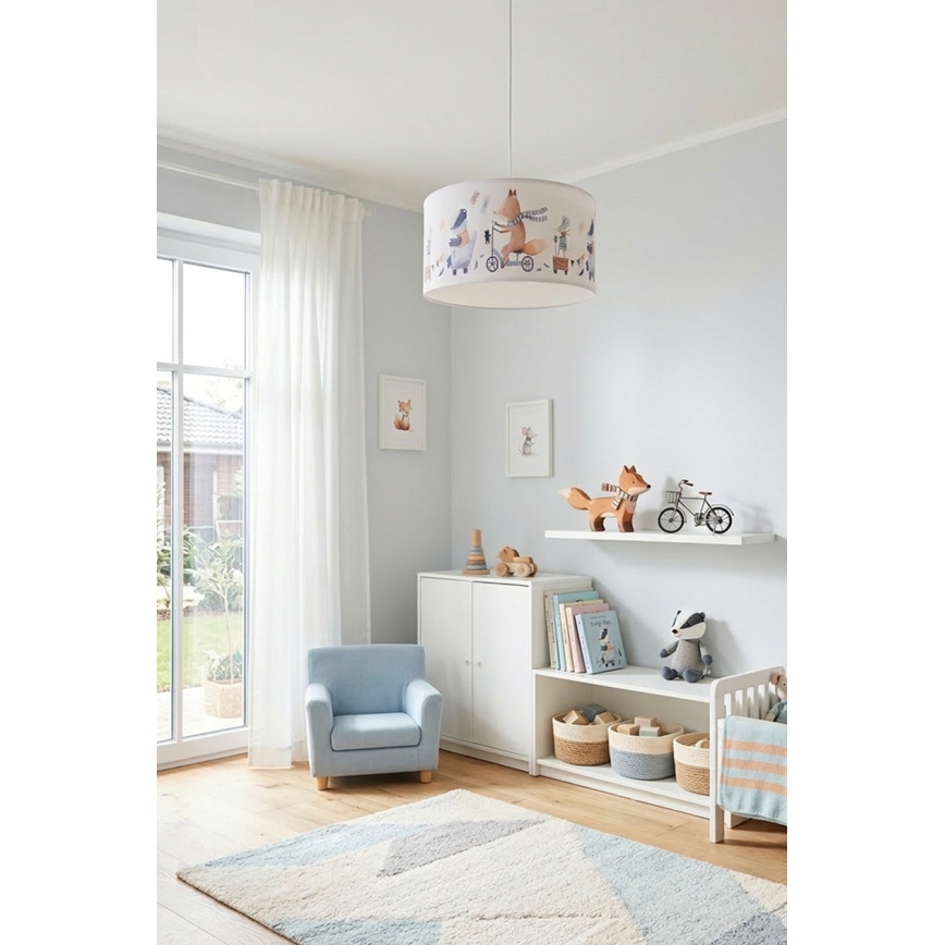 Brilagi - LED vaikiškas pakabinamas šviestuvas ant laido BOBO 1xE27/60W/230V skers. 35 cm balta/gyvūnėliai