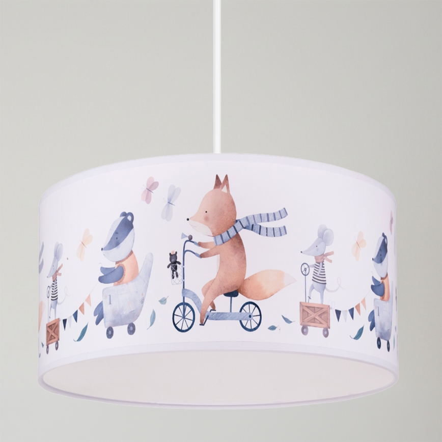 Brilagi - LED vaikiškas pakabinamas šviestuvas ant laido BOBO 1xE27/60W/230V skers. 35 cm balta/gyvūnėliai