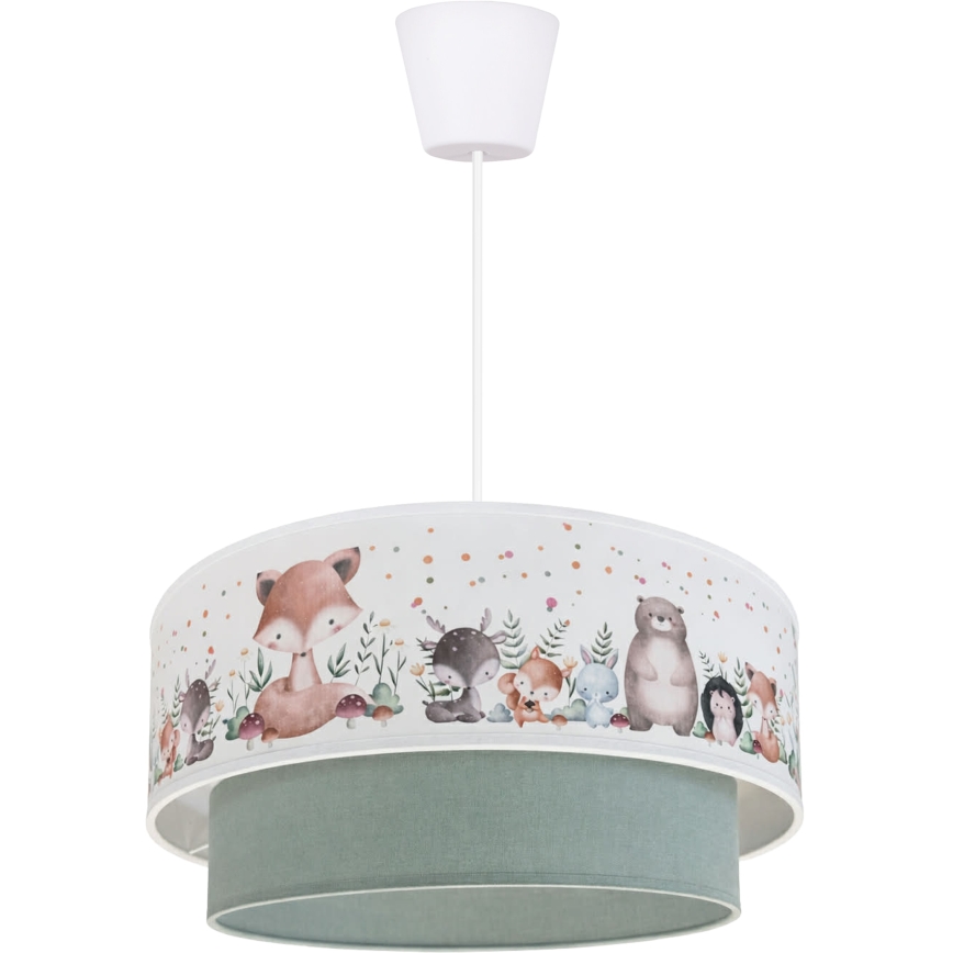 Brilagi - LED vaikiškas pakabinamas šviestuvas BOBO, 1xE27/60W/230V, Ø 40 cm, baltas/žalias/su gyvūnėliais