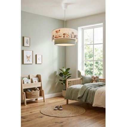 Brilagi - LED vaikiškas pakabinamas šviestuvas BOBO, 1xE27/60W/230V, Ø 40 cm, baltas/žalias/su gyvūnėliais