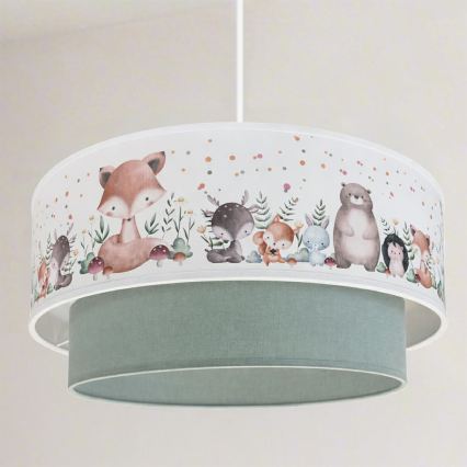 Brilagi - LED vaikiškas pakabinamas šviestuvas BOBO, 1xE27/60W/230V, Ø 40 cm, baltas/žalias/su gyvūnėliais